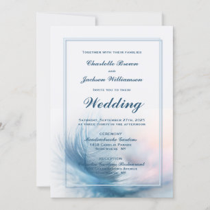 Invitation Élégant Mariage Dusty Blue Feather