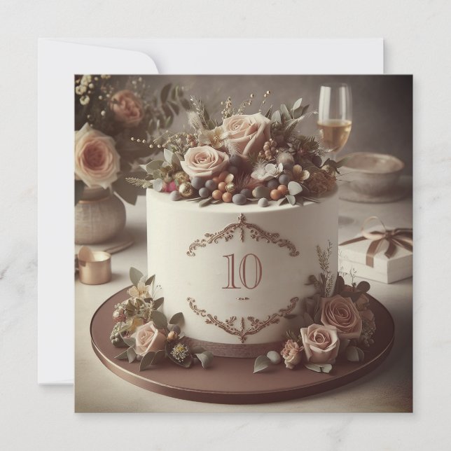 INVITATION ÉLÉGANT MARIAGE ÉDITABLE CAKE ANNIVERSAIRE (Devant)