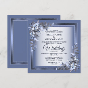 Invitation Elégant Mariage en argent encadré bleu marine