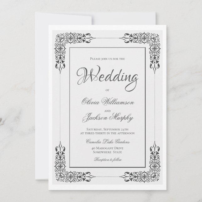 Invitation Élégant Mariage en argent et en dentelle blanche (Devant)