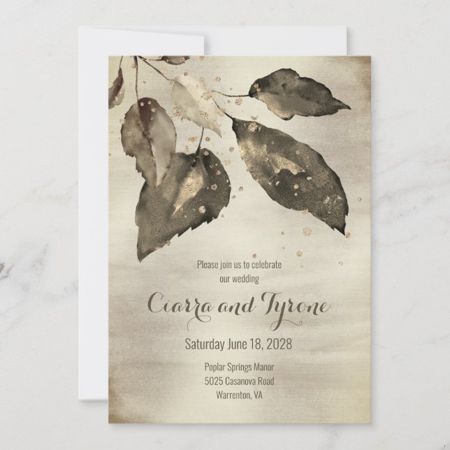 Invitation Elégant Mariage en bronze & Champagne Gold Cinq fe (Devant)