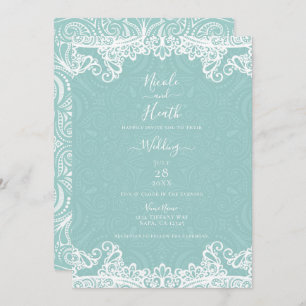 Invitation Elégant Mariage en dentelle blanche Turquoise