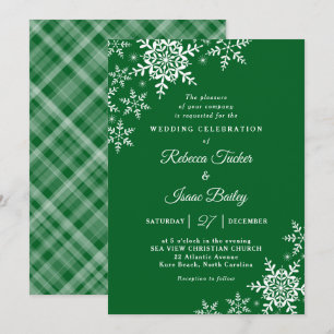 Invitation Élégant mariage en forêt verte à carreaux et floco