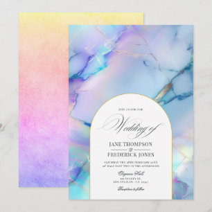 Invitation Elégant Mariage en marbre holographique Faux