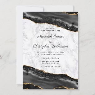 Invitation Élégant Mariage en marbre marbré d'or noir