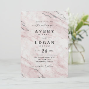 Invitation Élégant Mariage en marbre métallique blush et arge