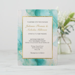 Invitation Elégant Mariage en marbre or Mint Aqua Pearl