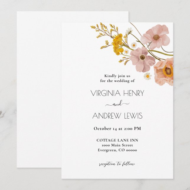 Invitation Élégant Mariage en terre cuite fleurie de Bohême (Devant / Derrière)