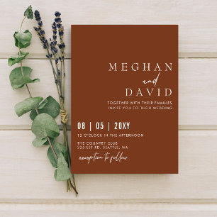 Invitation Élégant Mariage en terre cuite simple écrit à la m