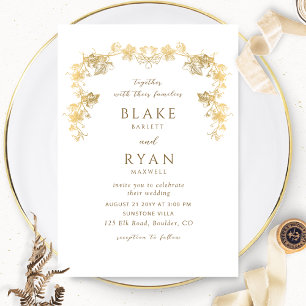 Invitation Élégant Mariage enchanteur blanc et or