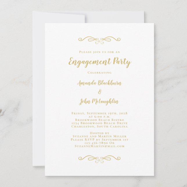 Invitation Élégant Mariage Engagement Party Gold romantique (Devant)
