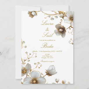 Invitation Élégant mariage espagnol de fleurs blanches