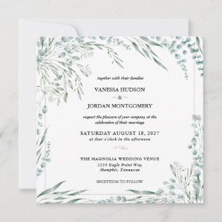 Invitation Élégant Mariage Eucalyptus