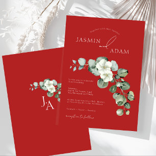 Invitation Élégant mariage feuillage de eucalyptus rouge