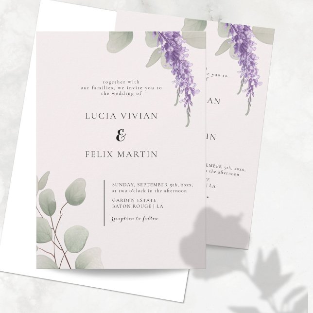 Invitation Élégant mariage feuille d'eucalyptus verdure lavan (Créateur téléchargé)