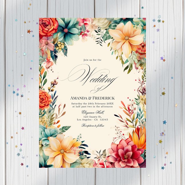 Invitation Elégant Mariage Fiesta aquarelle avec code QR (Elegant Watercolor Fiesta Wedding with QR Code Invitation)