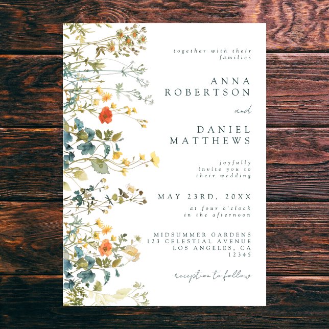 Invitation Élégant Mariage Fleur sauvage (Créateur téléchargé)