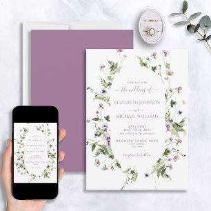 Invitation Élégant Mariage Fleur sauvage de prairie lunaire