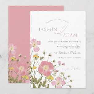 Invitation Élégant Mariage Fleur sauvage Dusty Rose