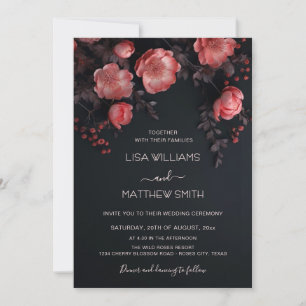 Invitation Élégant Mariage Fleurs 3D Sombres Roses