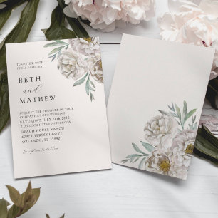 Invitation Élégant Mariage Fleurs d'Ivoire et Blanc Cassé