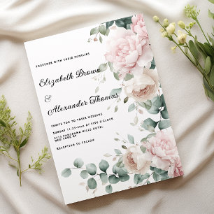 Invitation Élégant mariage floral à la menthe rose eucalyptus
