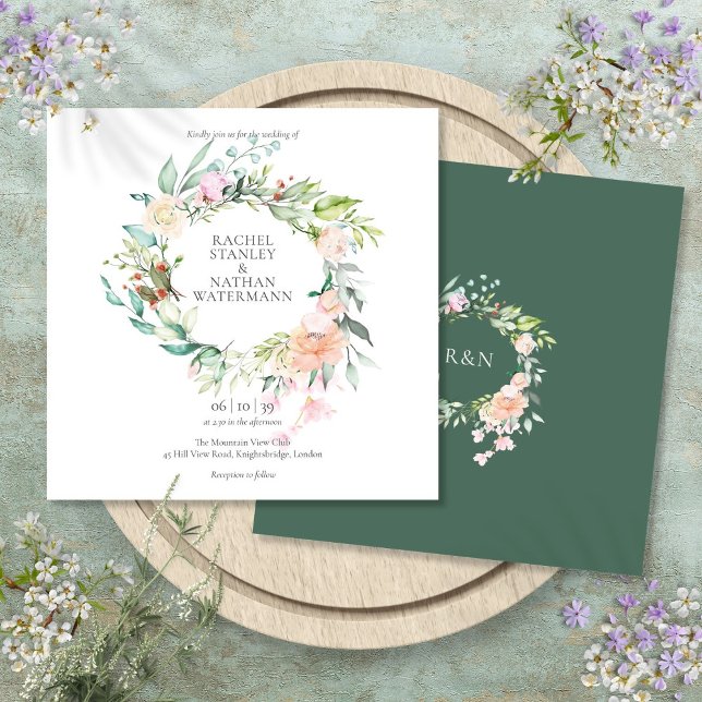 Invitation Élégant mariage floral à l'aquarelle avec verdure (Elegant Watercolor Greenery Floral Wedding Invitation)