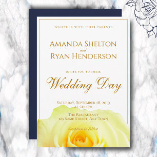 Invitation Élégant Mariage Floral à Motif de Rose Jaune Scrip