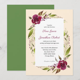 Invitation Élégant mariage floral aquarelle bordeaux