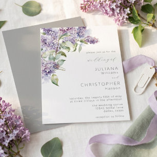 Invitation Élégant Mariage Floral Aquarelle Lilas