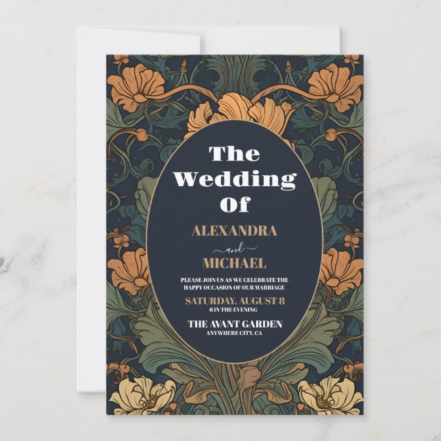 Invitation Élégant Mariage Floral Art Nouveau (Devant)