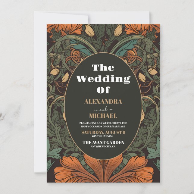 Invitation Élégant Mariage Floral Art Nouveau (Devant)
