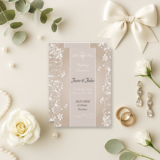 Invitation Élégant Mariage floral beige (Créateur téléchargé)