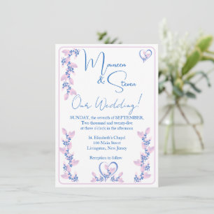 Invitation Élégant Mariage floral blanc, rose et bleu
