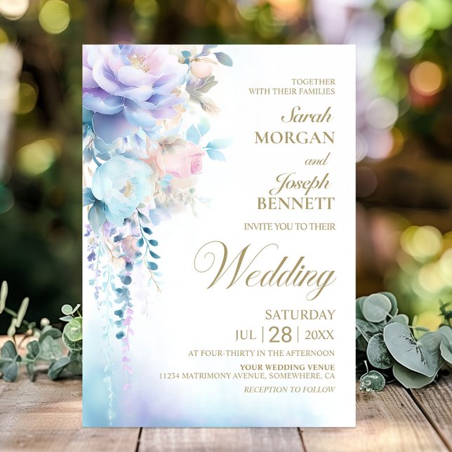 Invitation Élégant Mariage Floral Bleu (Créateur téléchargé)