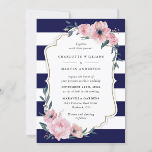 Invitation Élégant Mariage floral bleu bleu bleu rose