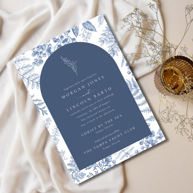 Invitation Élégant Mariage Floral Bleu Français (Elegant Bloom French Blue Floral Wedding Invitation)