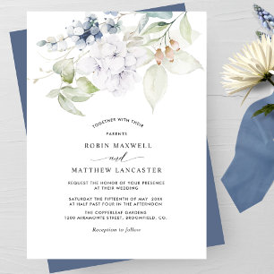 Invitation Elégant Mariage floral bleu marine