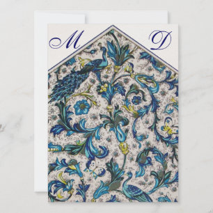 INVITATION ÉLÉGANT MARIAGE FLORAL BLEU MONOGRAMME