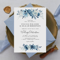 Élégant mariage floral bleu script