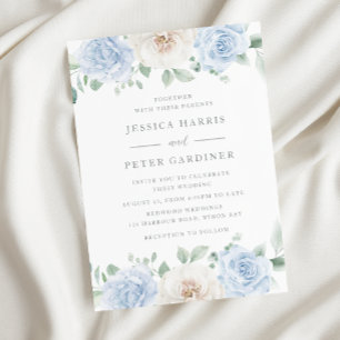 Invitation Élégant Mariage Floral Bleu tendance