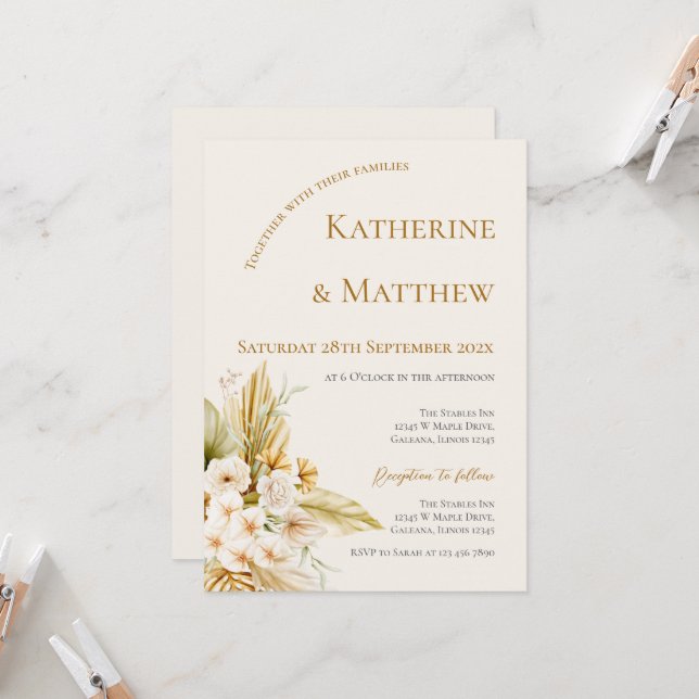 Invitation Élégant Mariage floral Boho (Devant/Arrière en situation)