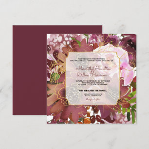 Invitation Élégant Mariage floral Boho Coral Or Bourgogne