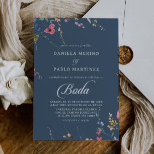 Invitation Élégant Mariage Floral Botanique Boda Espagnol