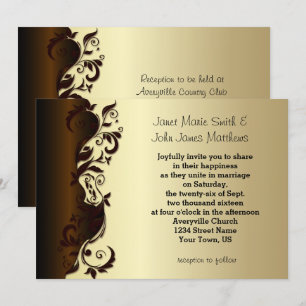 Invitation Élégant Mariage floral Brown et or au chocolat