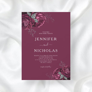 Invitation Élégant Mariage Floral Burgundy Peonies