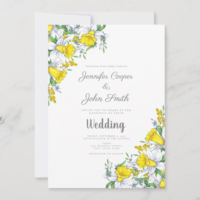 Invitation Elégant Mariage floral Daffodil aquarelle (Devant)