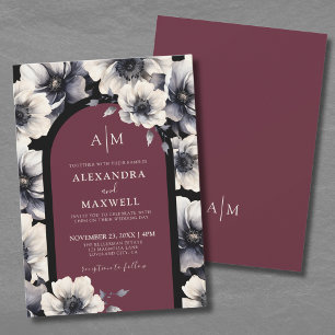 Invitation Élégant Mariage floral de Bourgogne moderne