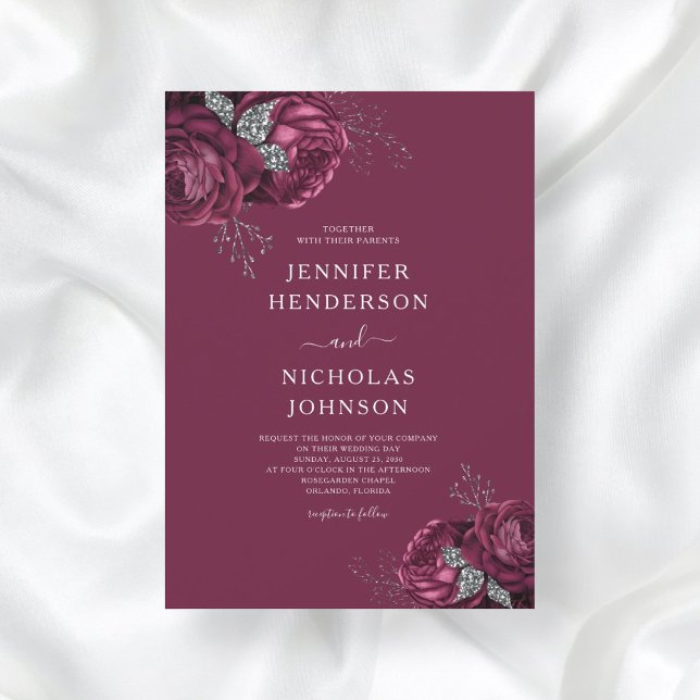Invitation Élégant Mariage floral de Burgundy Peonies (Créateur téléchargé)