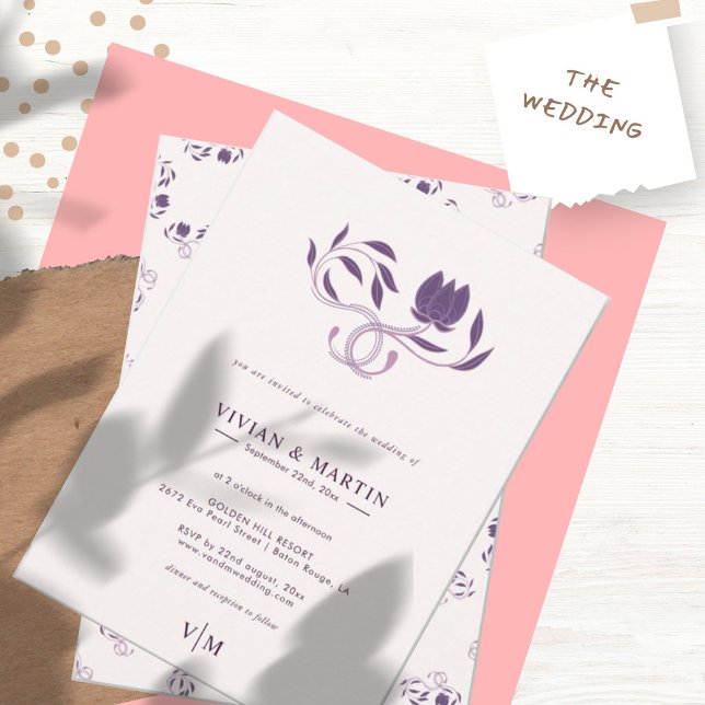 Invitation Élégant Mariage floral de couleur pâle (Créateur téléchargé)